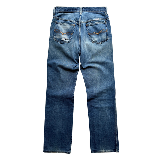 1980s Faded Blue Slim Straight Fit Denim Jeans (30)