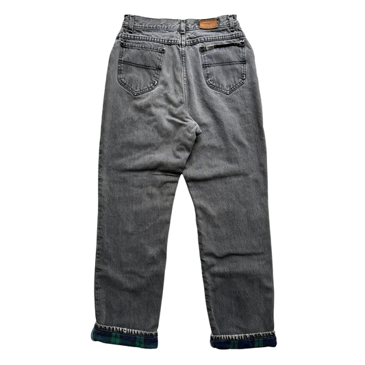 1990s Faded Black Flannel Lined Denim Jeans (29)