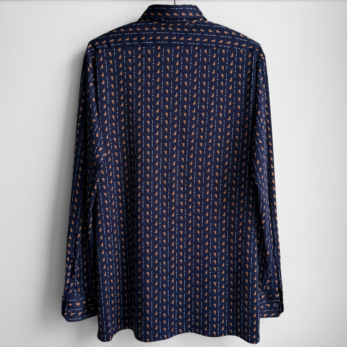 1970s Navy Blue Geometric Print Sport Shirt