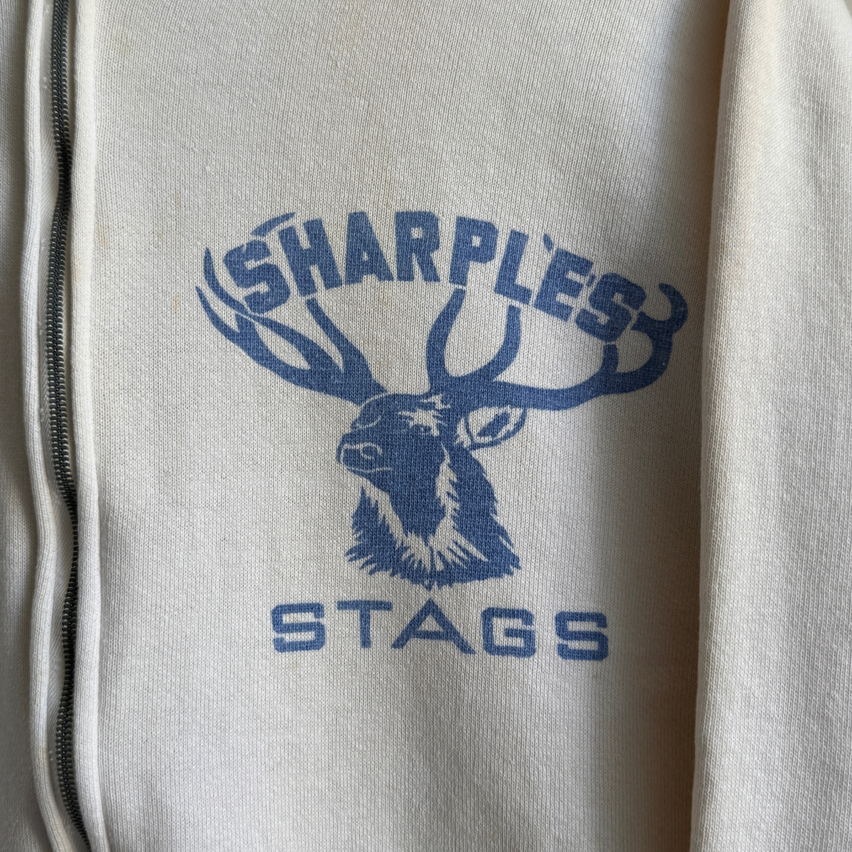 1960s Sharples Stags White Zip Up Sweatshirt