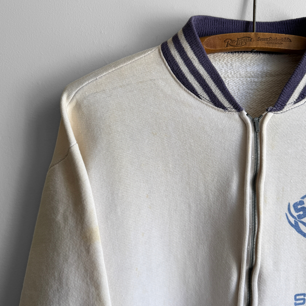 1960s Sharples Stags White Zip Up Sweatshirt