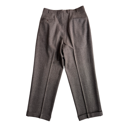 1950s Brown & Grey Twill Wool Pleated Dress Pants (32)