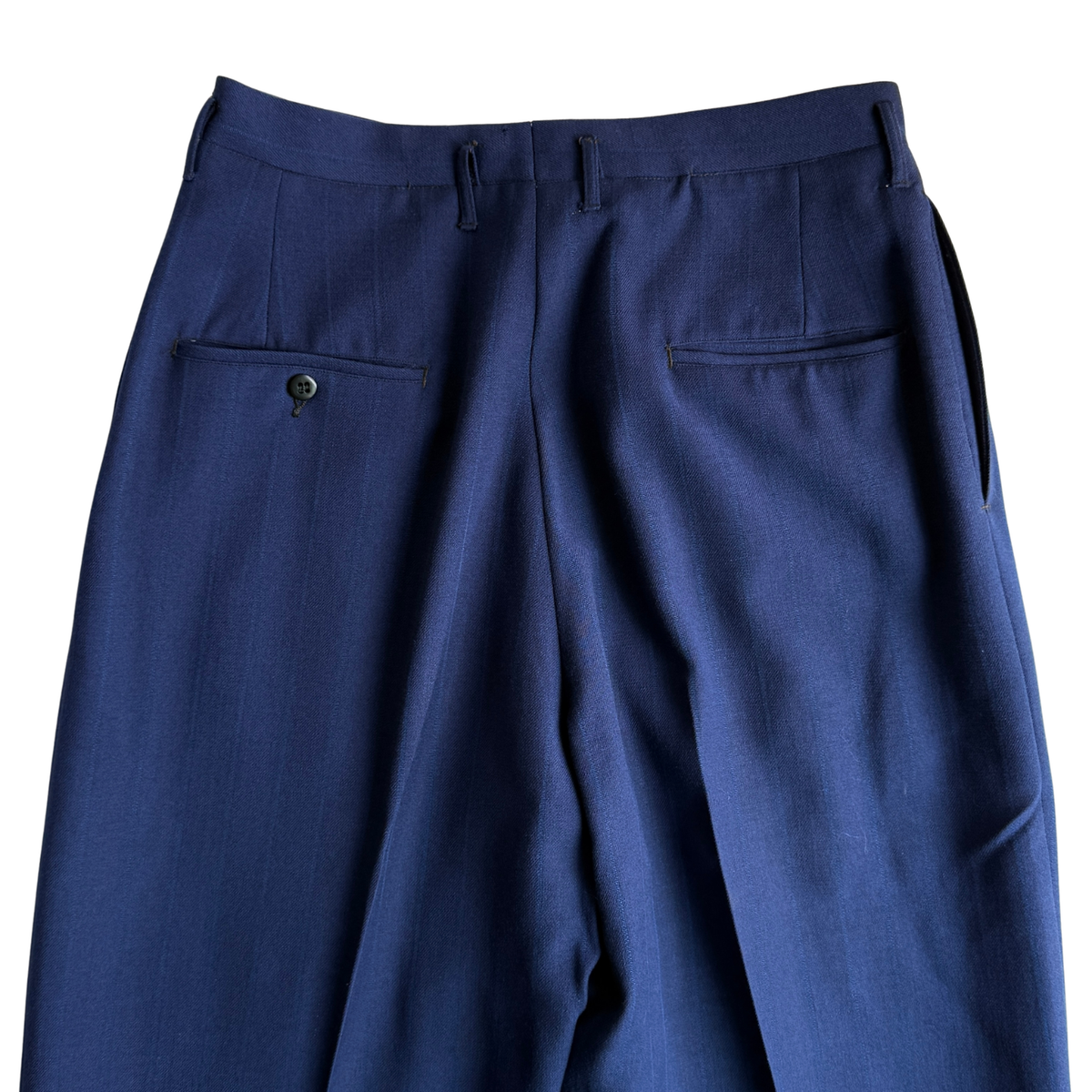 1940s Dark Blue Striped Wool Pleated Dress Pants (30)