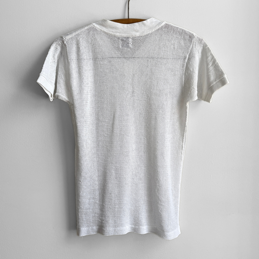 1980s White Mesh V-Neck Tee