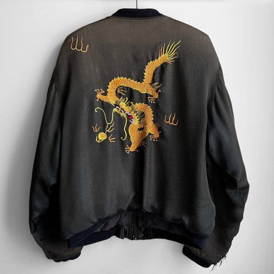 1980s Faded Black Chinese Souvenir Bomber Jacket
