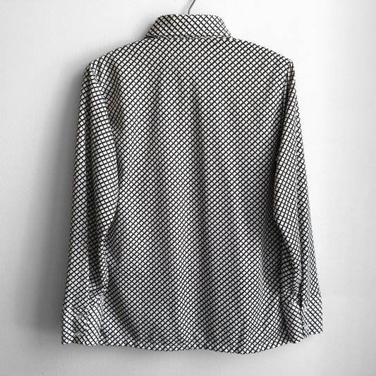 1970s White Geometric Print Sport Shirt