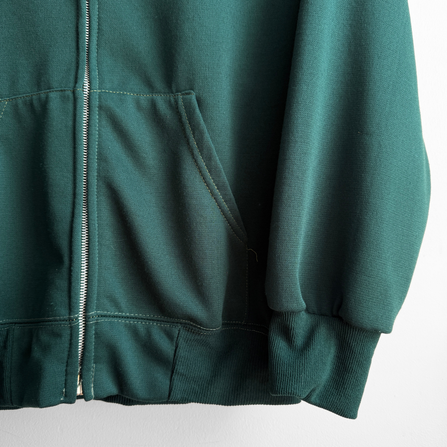 1970s Dark Green Thermal Zip Up Hoodie