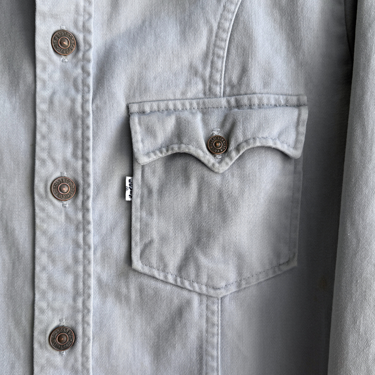 1970s Light Grey White Tab Western Shirt