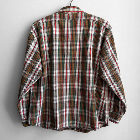1970s Brown Cotton Plaid Flannel Shirt