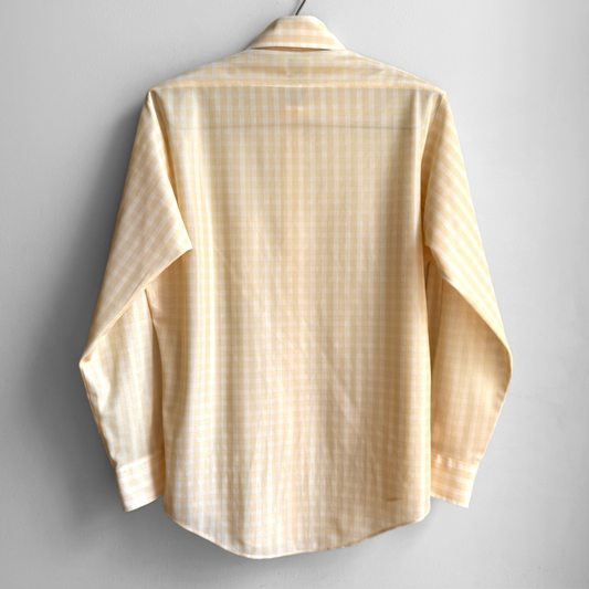 1970s Light Orange Checkered Print Dress Shirt