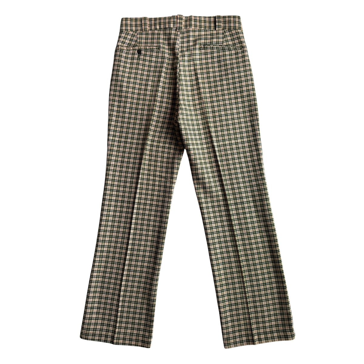1970s Green & Cream Plaid Check Dress Pants (31)