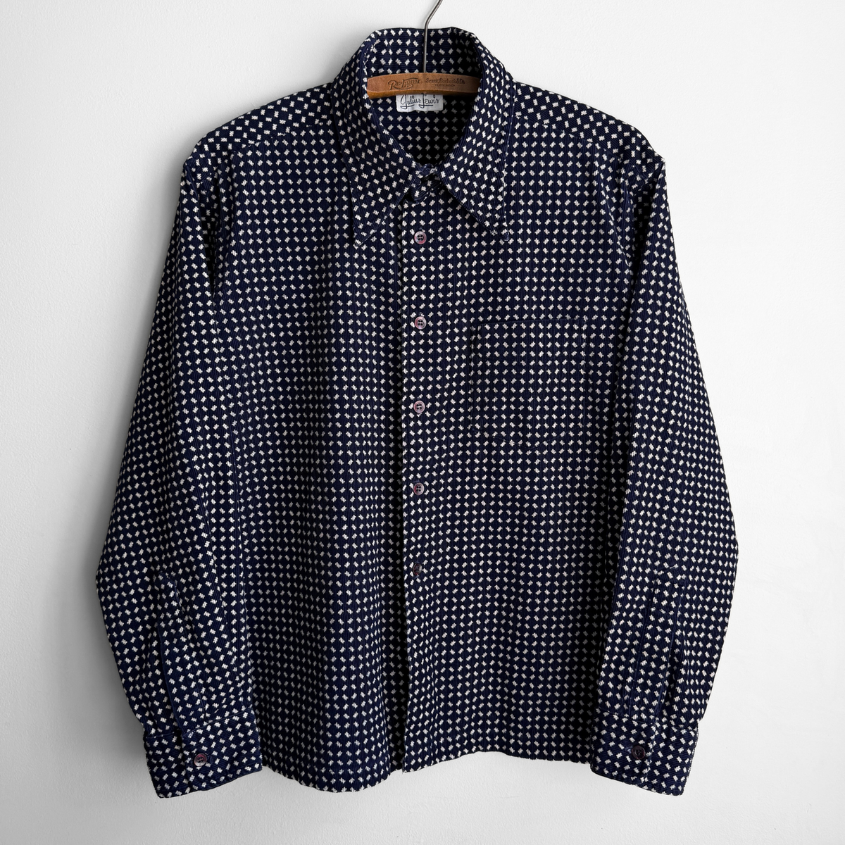 1970s Navy Geometric Print Corduroy Shirt