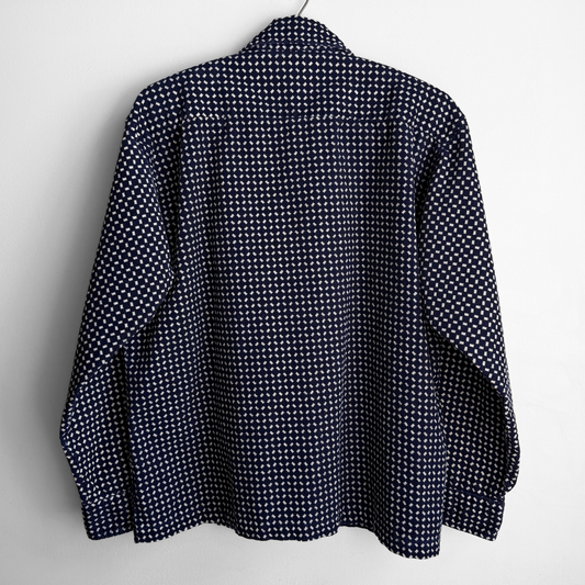 1970s Navy Geometric Print Corduroy Shirt