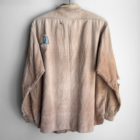1940s Tan Distressed Chamois Flannel Work Shirt