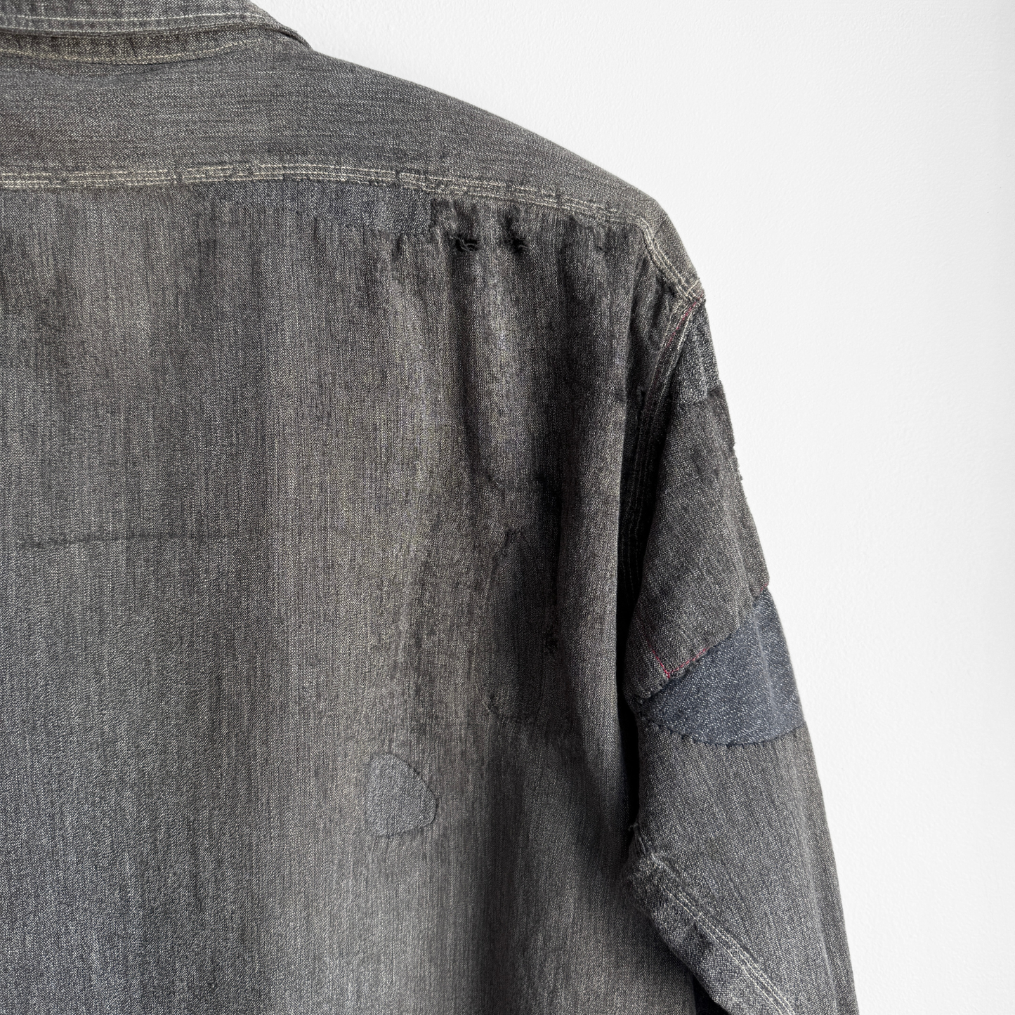 1930s Salt & Pepper Repaired Chambray Work Shirt