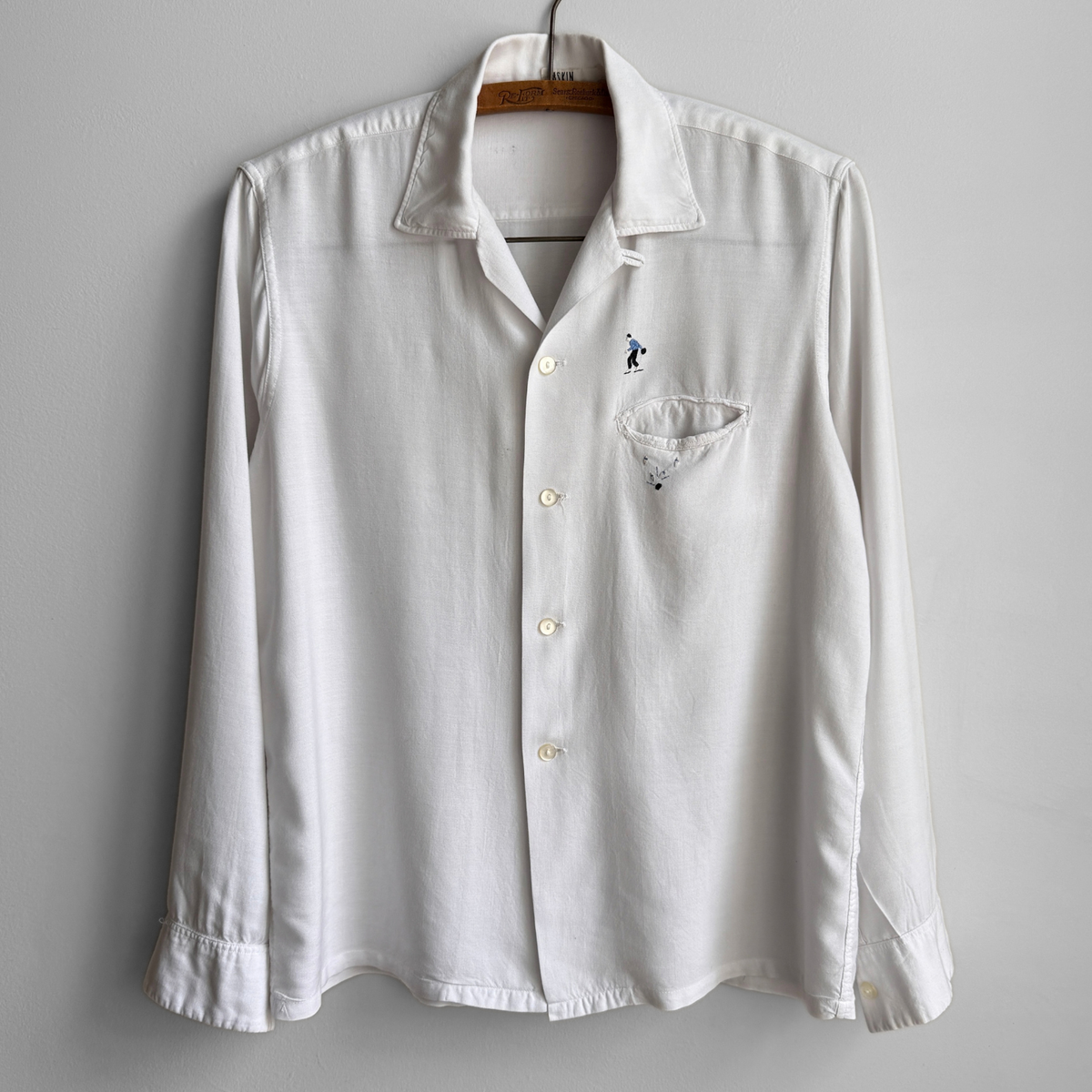 1960s White Embroidered Rayon Sport Shirt