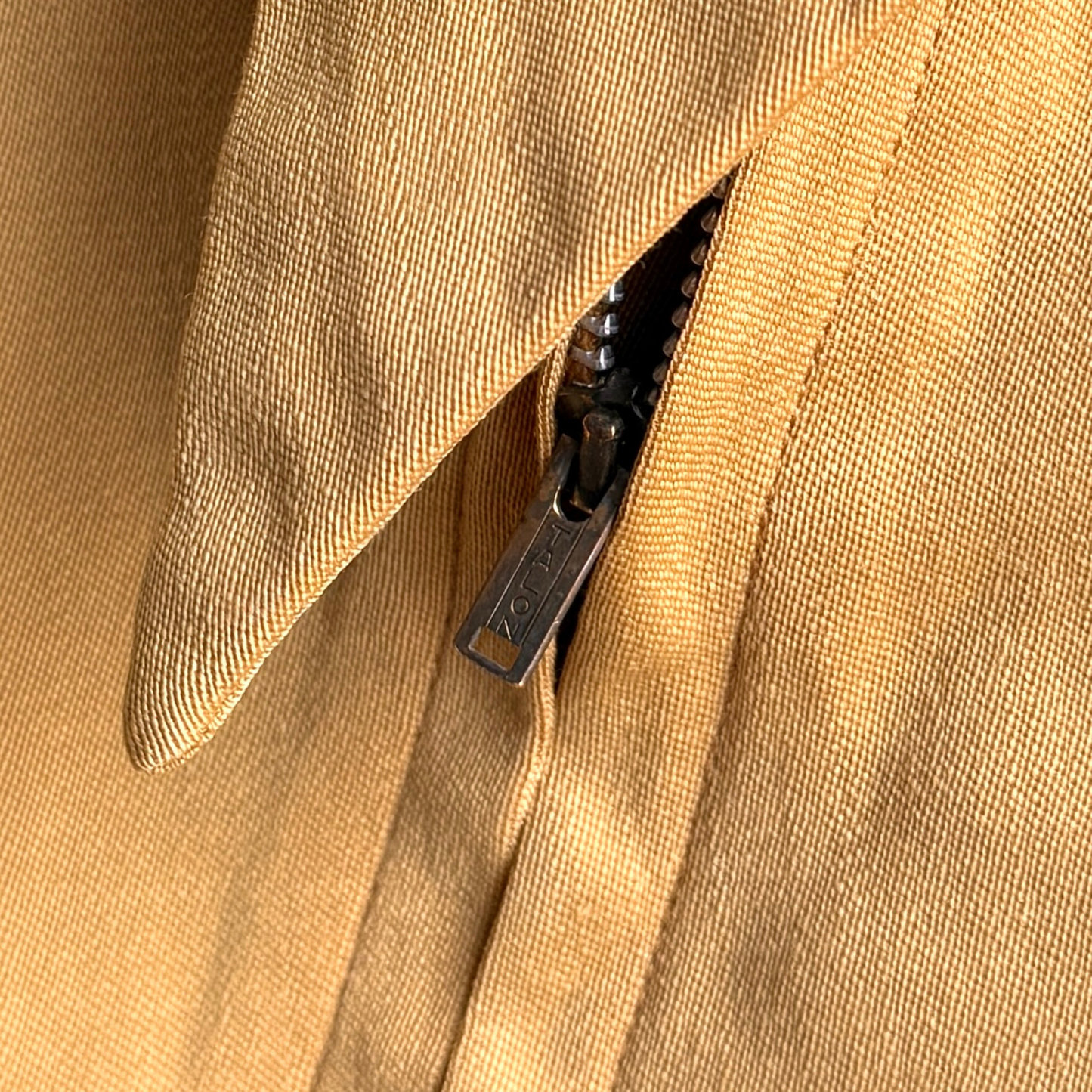 Vintage 1940s Yellow Western Diagonal Zip Up Gabardine Shirt - Shop ThreadCount Vintage Co.