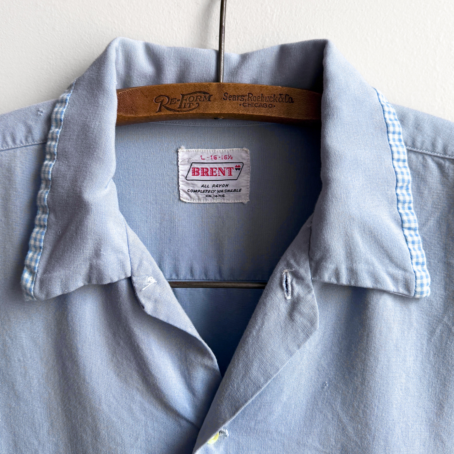 1960s Brent Baby Blue Double Button Rayon Shirt  - Shop ThreadCount Vintage Co.