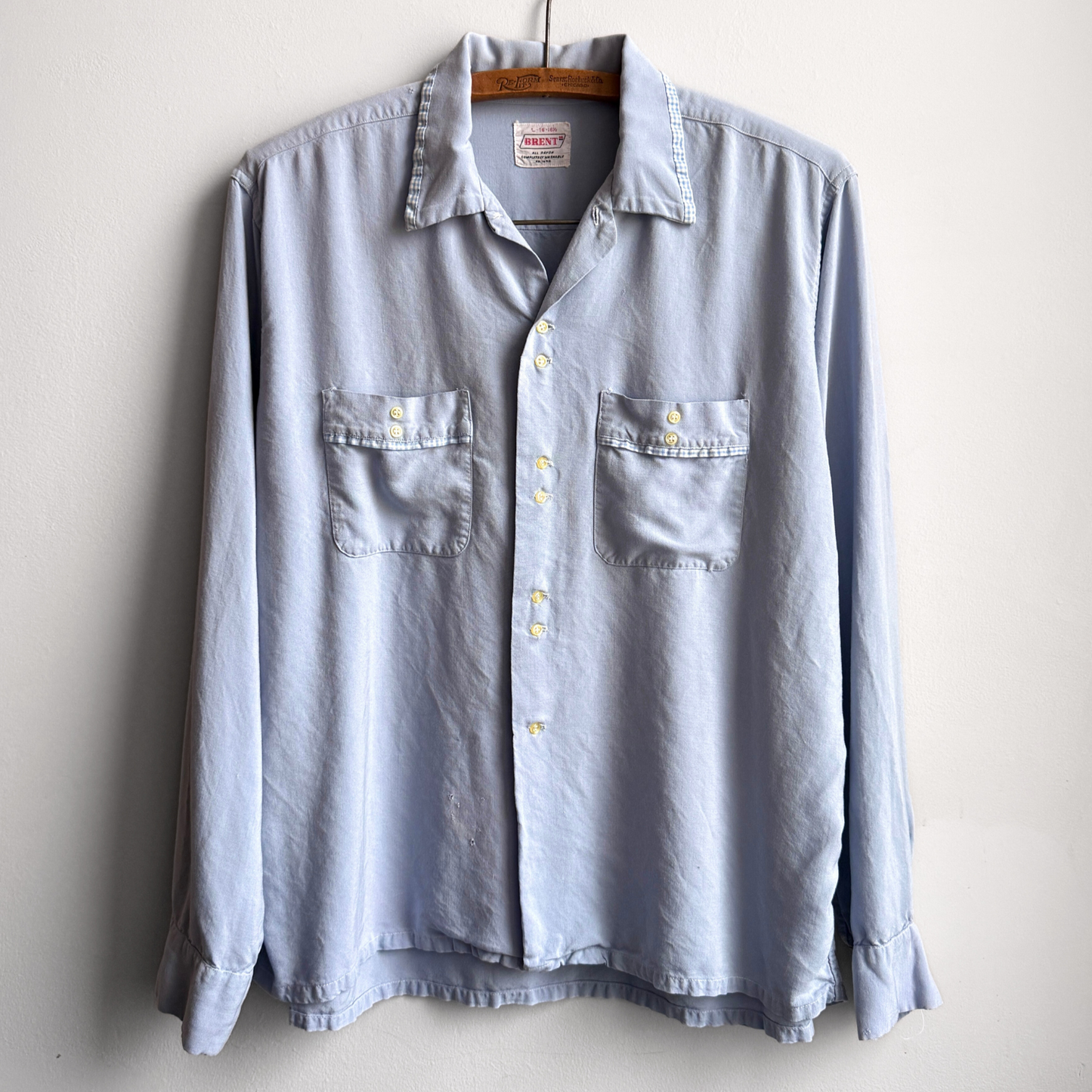 Vintage 1960s Brent Baby Blue Double Button Rayon Shirt - Shop ThreadCount Vintage Co.