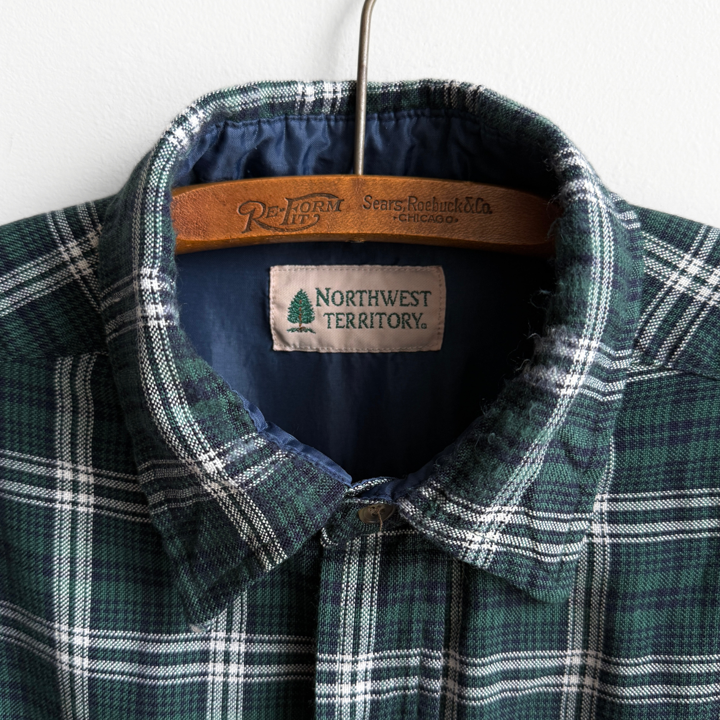 1980s Green & White Acrylic Plaid Flannel Shirt