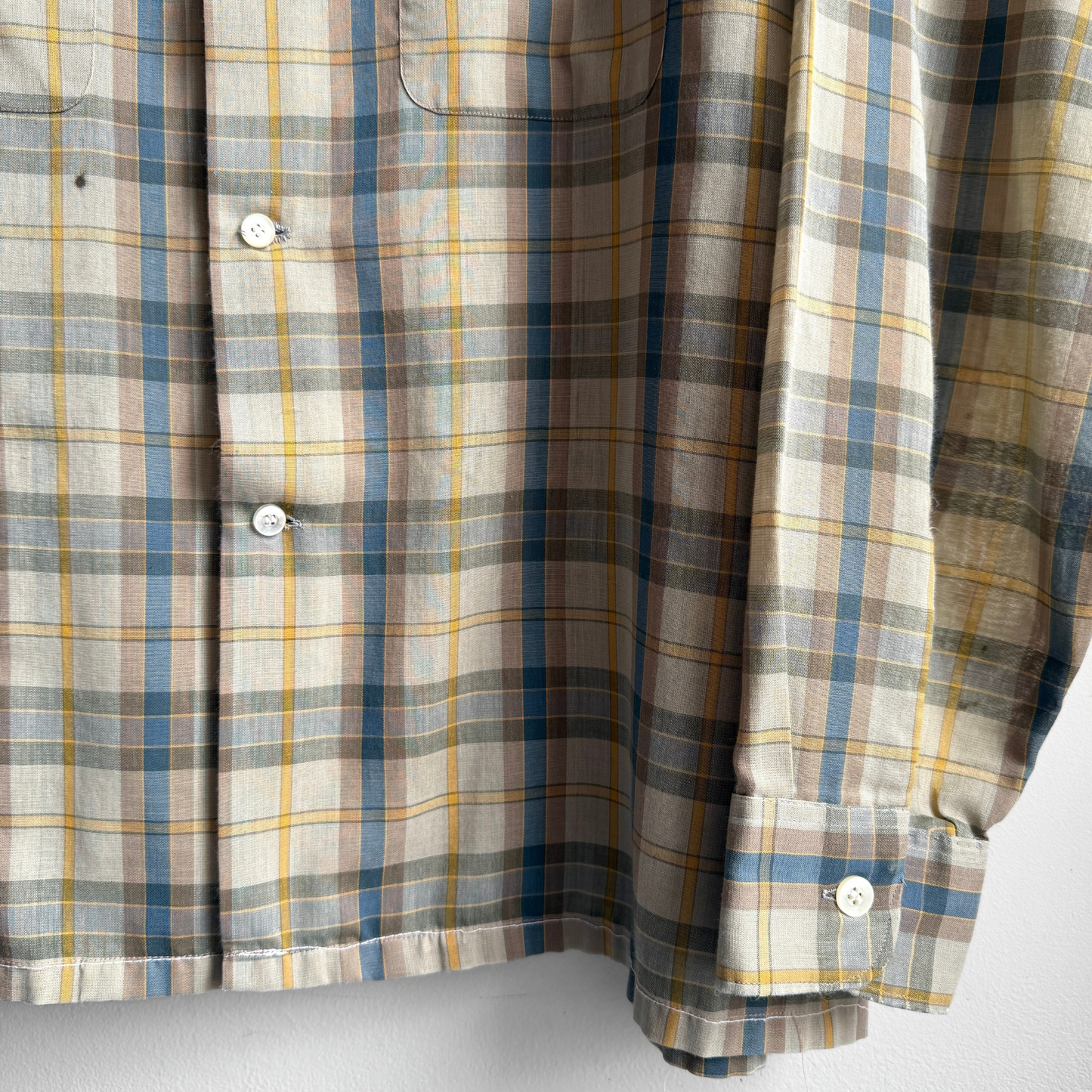 Vintage 1960s Green & Blue Poly Blend Loop Collar Plaid Shirt - Shop ThreadCount Vintage Co.