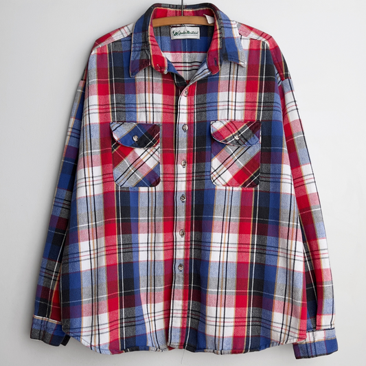1980s Blue & Red Heavy Cotton Plaid Flannel Shirt  - Shop ThreadCount Vintage Co.