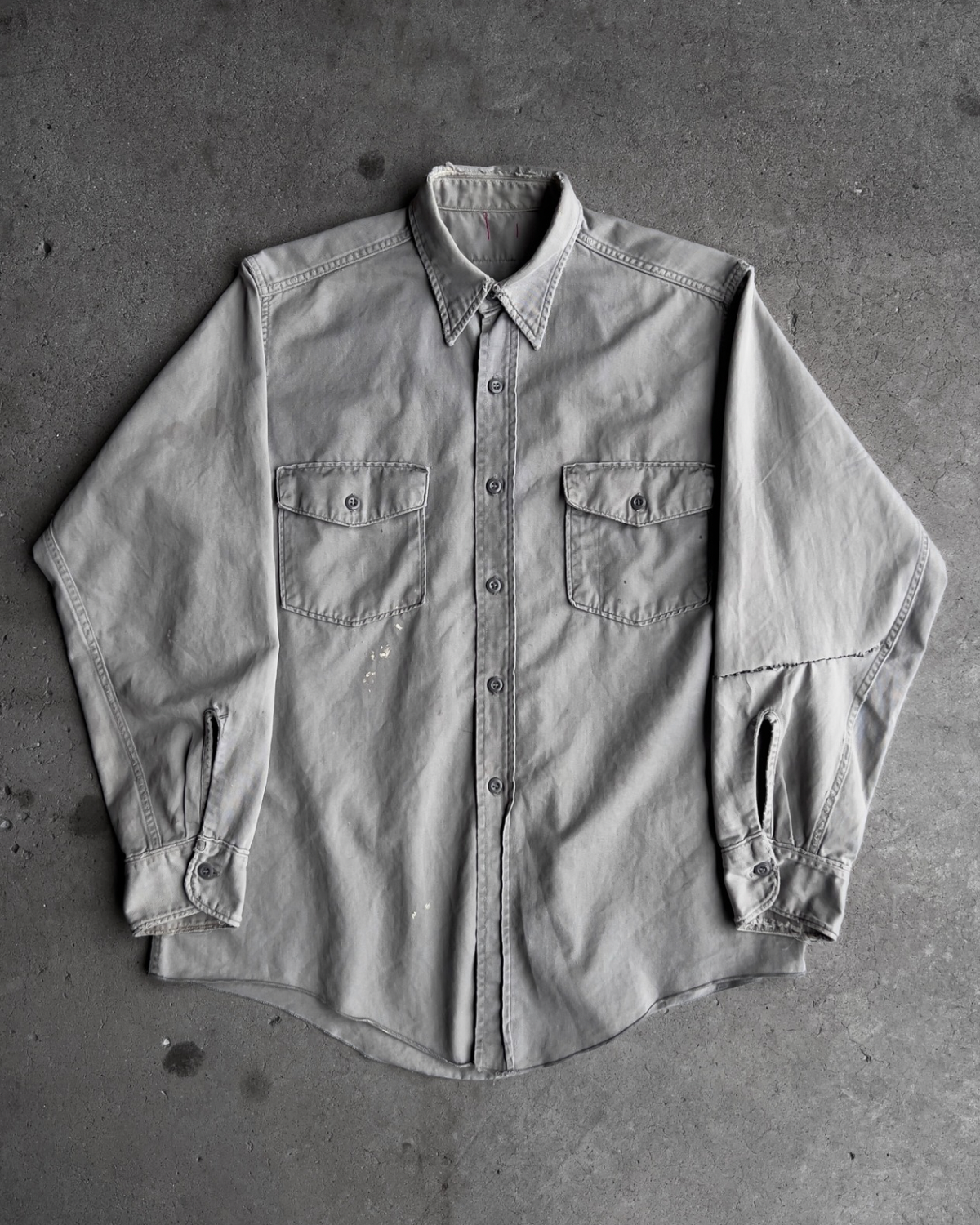 Vintage 1950s Grey Cotton Twill Repaired Work Shirt - Shop ThreadCount Vintage Co.