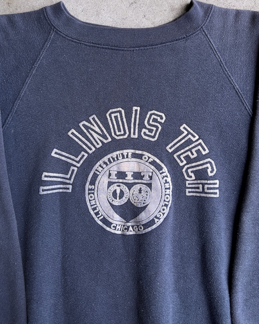 1960s Illinois Tech Blue Flock Print Crewneck Sweatshirt  - Shop ThreadCount Vintage Co.
