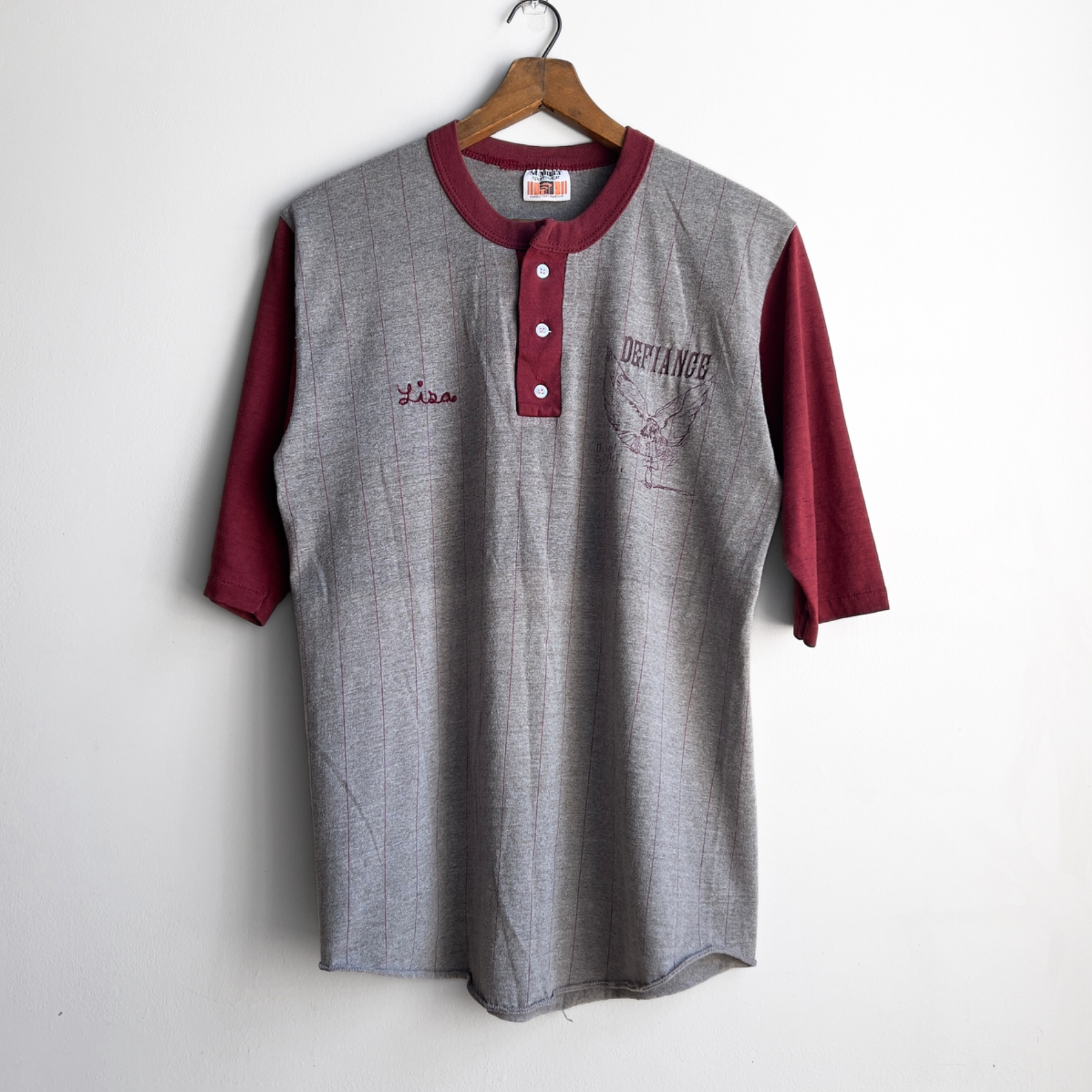 1980s The Last Great Act of Defiance Burgundy Raglan Tee  - Shop ThreadCount Vintage Co.