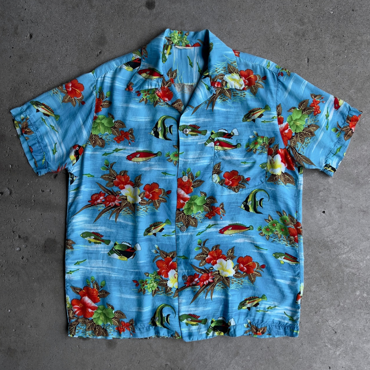 1970s Floral Fish Print Rayon Hawaiian Shirt - Shop ThreadCount Vintage Co.