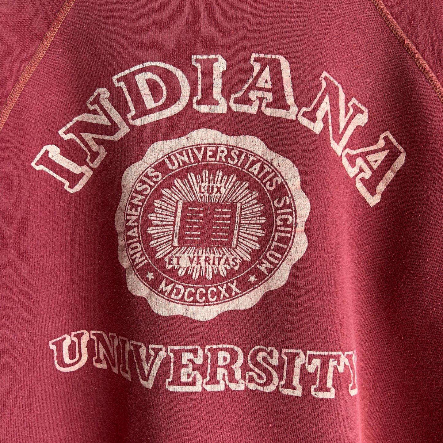 1960s Indiana University Faded Red Cotton Raglan Sweatshirt - Shop ThreadCount Vintage Co.