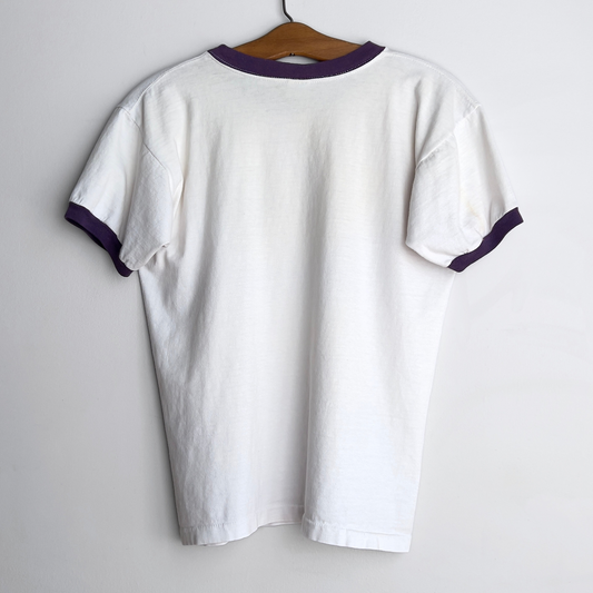 1970s Notre Dame University White & Purple Ringer Tee  - Shop ThreadCount Vintage Co.