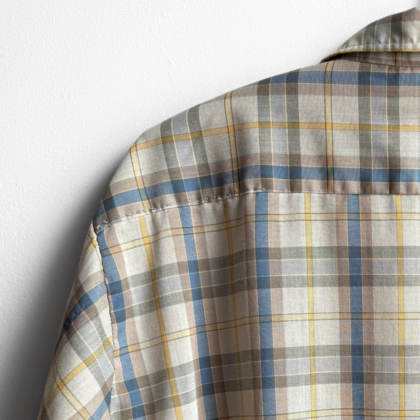 Vintage 1960s Green & Blue Poly Blend Loop Collar Plaid Shirt - Shop ThreadCount Vintage Co.