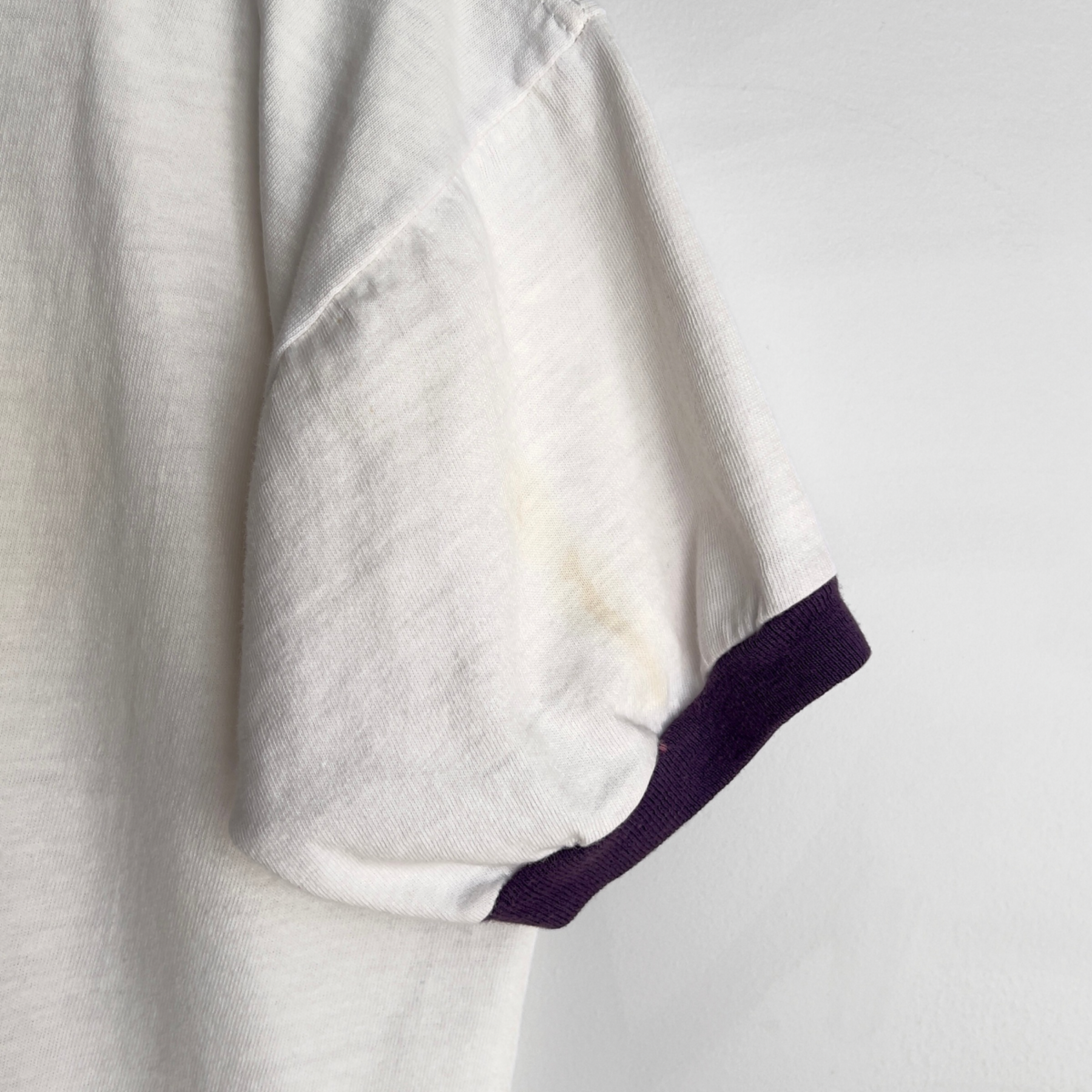 1970s Notre Dame University White & Purple Ringer Tee  - Shop ThreadCount Vintage Co.