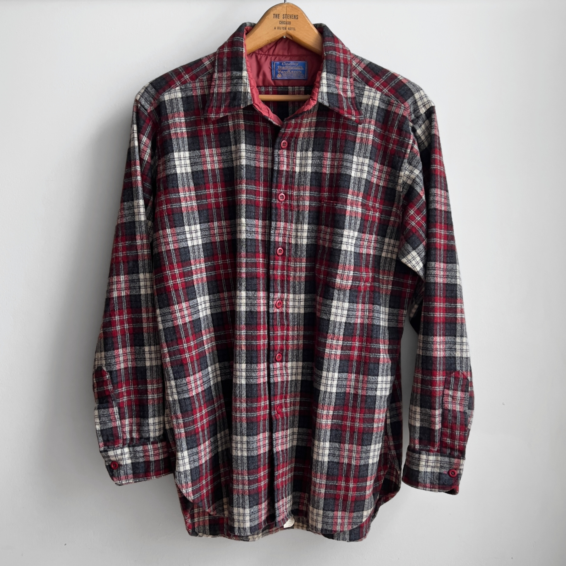 1980s Red & Black Virgin Wool Plaid Flannel Shirt  - Shop ThreadCount Vintage Co.