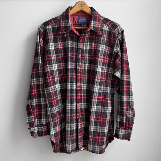 1980s Red & Black Virgin Wool Plaid Flannel Shirt  - Shop ThreadCount Vintage Co.