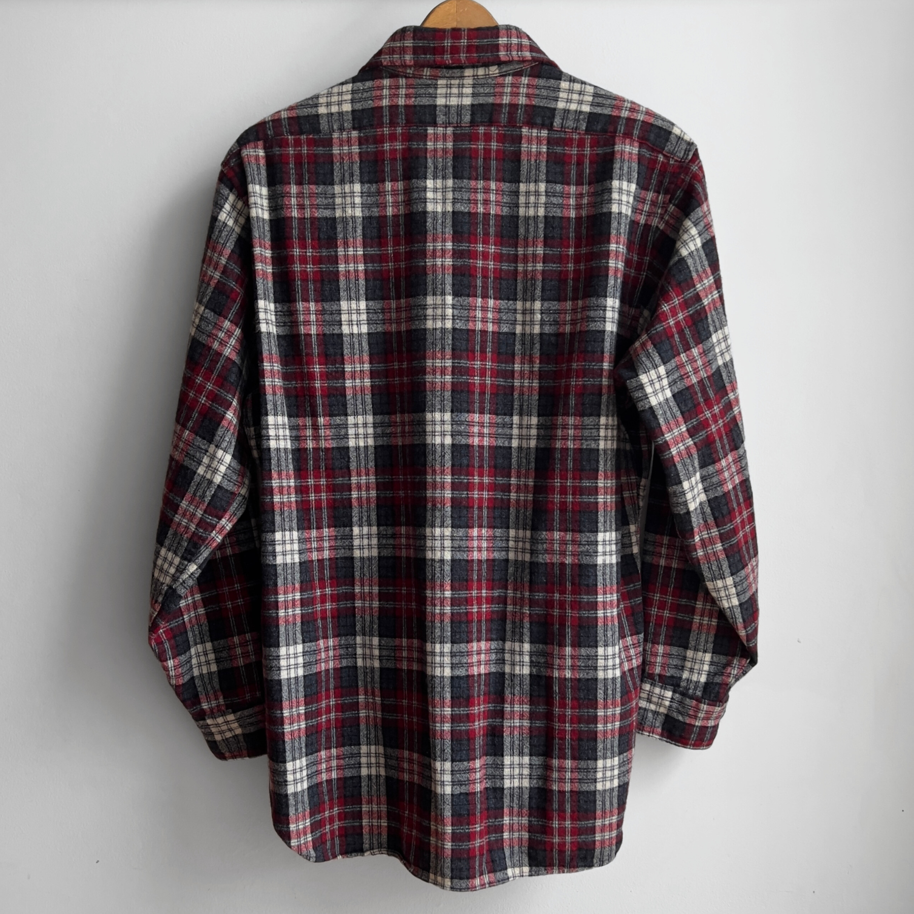 1980s Red & Black Virgin Wool Plaid Flannel Shirt  - Shop ThreadCount Vintage Co.