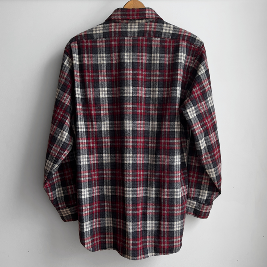 1980s Red & Black Virgin Wool Plaid Flannel Shirt  - Shop ThreadCount Vintage Co.