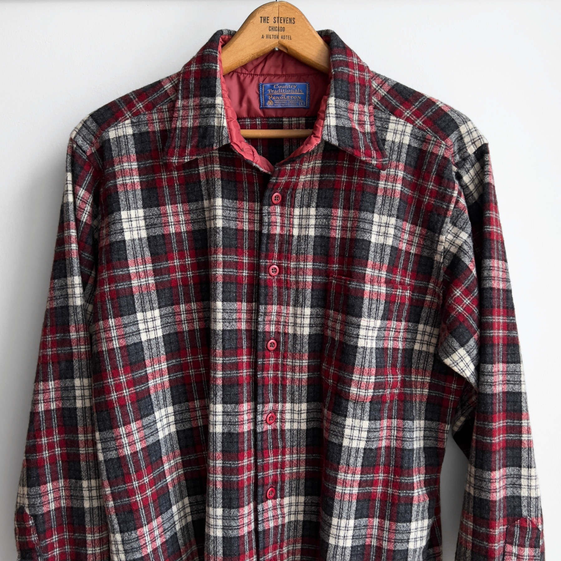 1980s Red & Black Virgin Wool Plaid Flannel Shirt  - Shop ThreadCount Vintage Co.