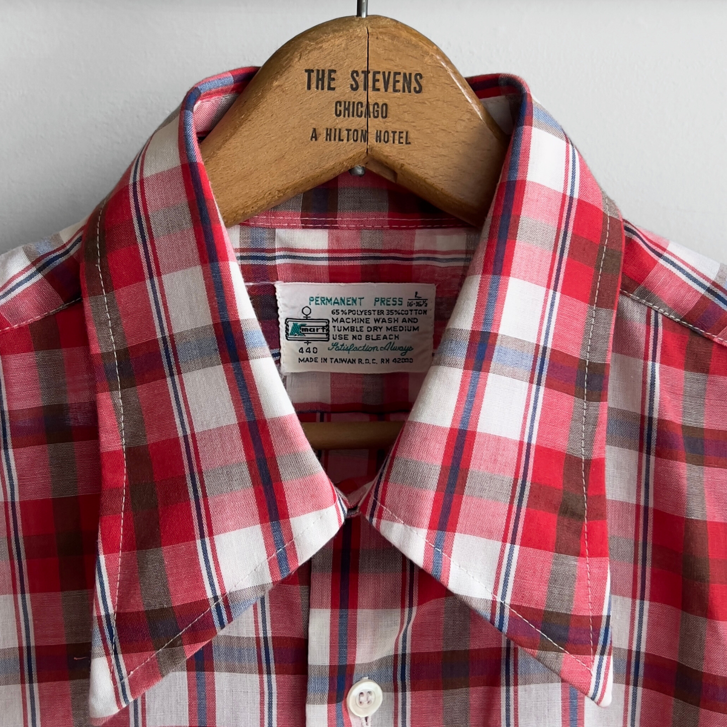 Vintage 1970s Red & White Plaid Permanent Press Shirt