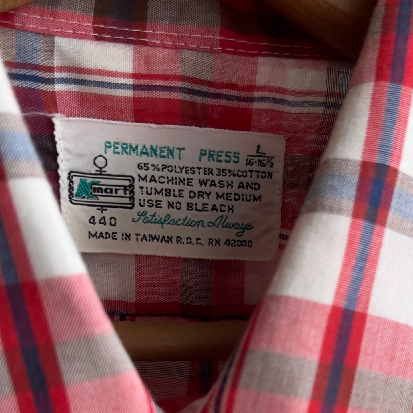 Vintage 1970s Red & White Plaid Permanent Press Shirt