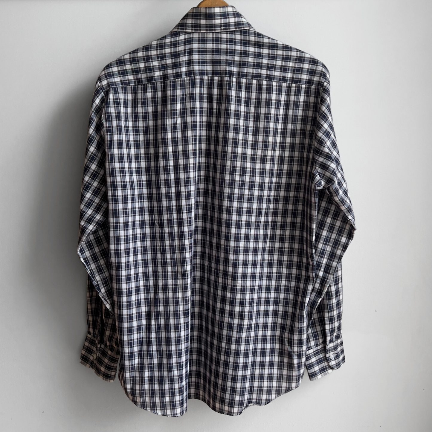 Vintage 1970s Navy Blue & White Plaid Button Up Shirt - Shop ThreadCount Vintage Co.