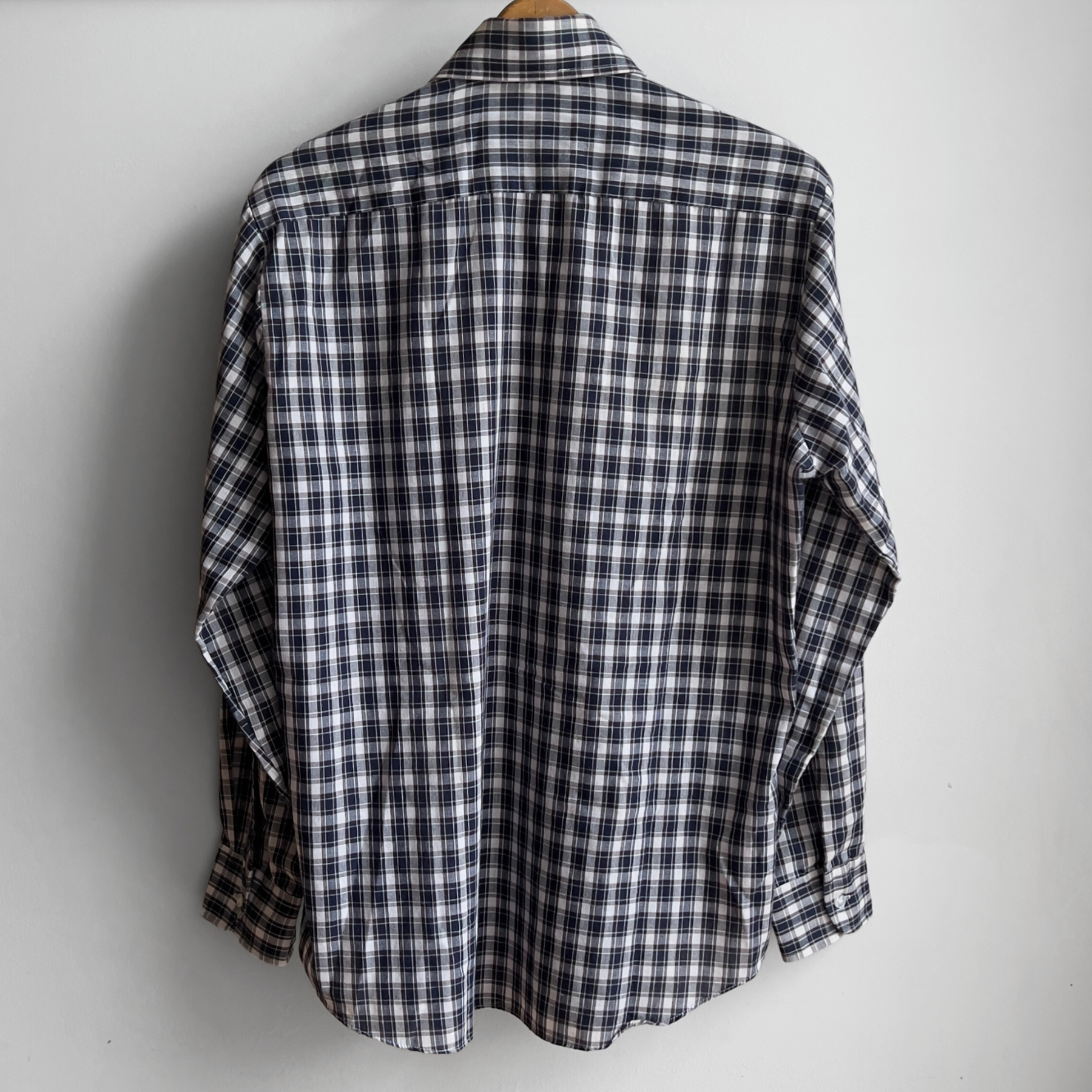 1970s Navy Blue & White Plaid Button Up Shirt  - Shop ThreadCount Vintage Co.