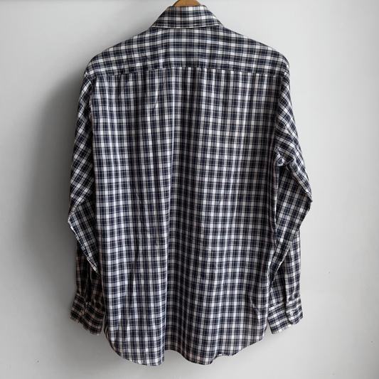 1970s Navy Blue & White Plaid Button Up Shirt  - Shop ThreadCount Vintage Co.