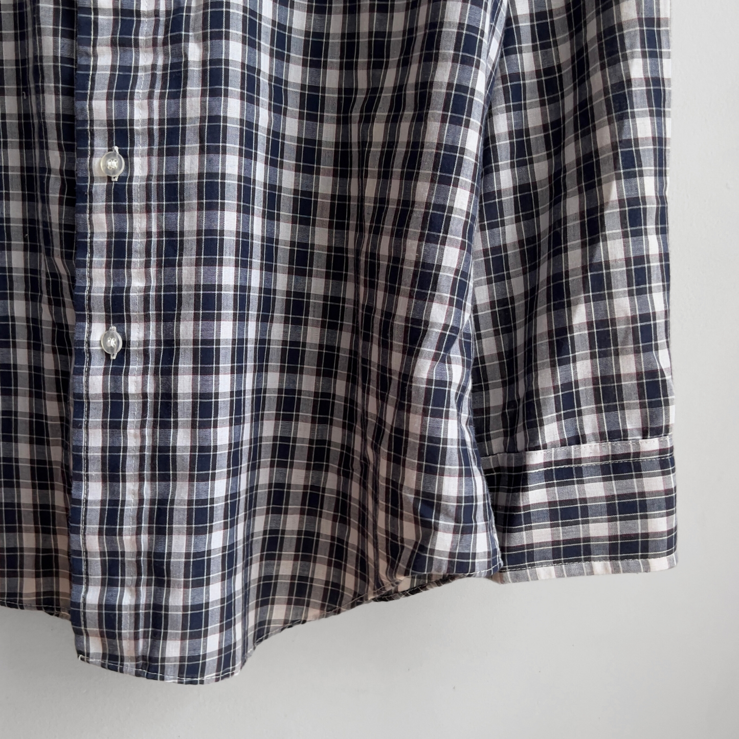 Vintage 1970s Navy Blue & White Plaid Button Up Shirt - Shop ThreadCount Vintage Co.
