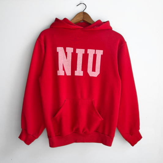 1970s Northern Illinois University Red Block Letter Hoodie  - Shop ThreadCount Vintage Co.