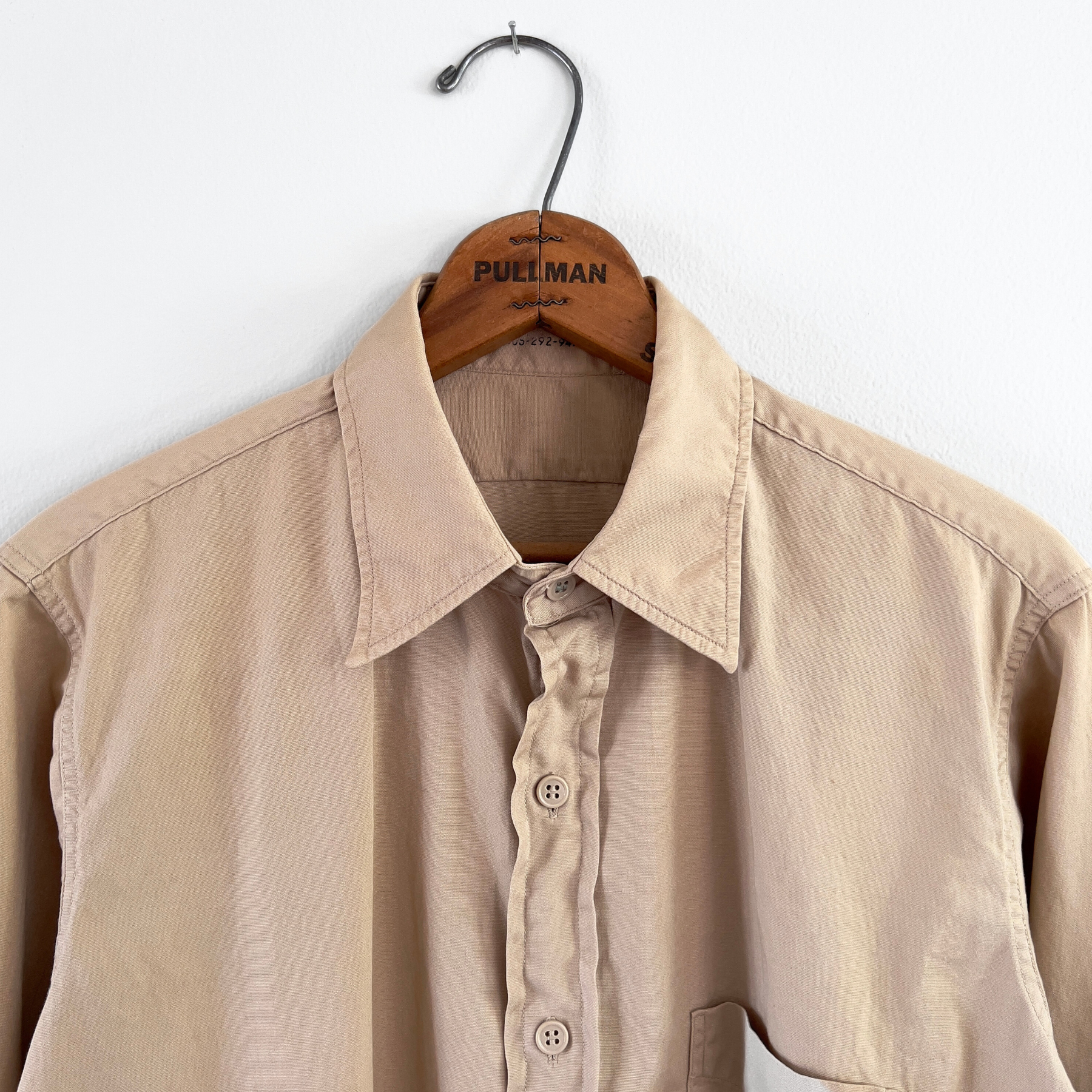 1950s Military Tan Cotton Poplin Dress Shirt  - Shop ThreadCount Vintage Co.