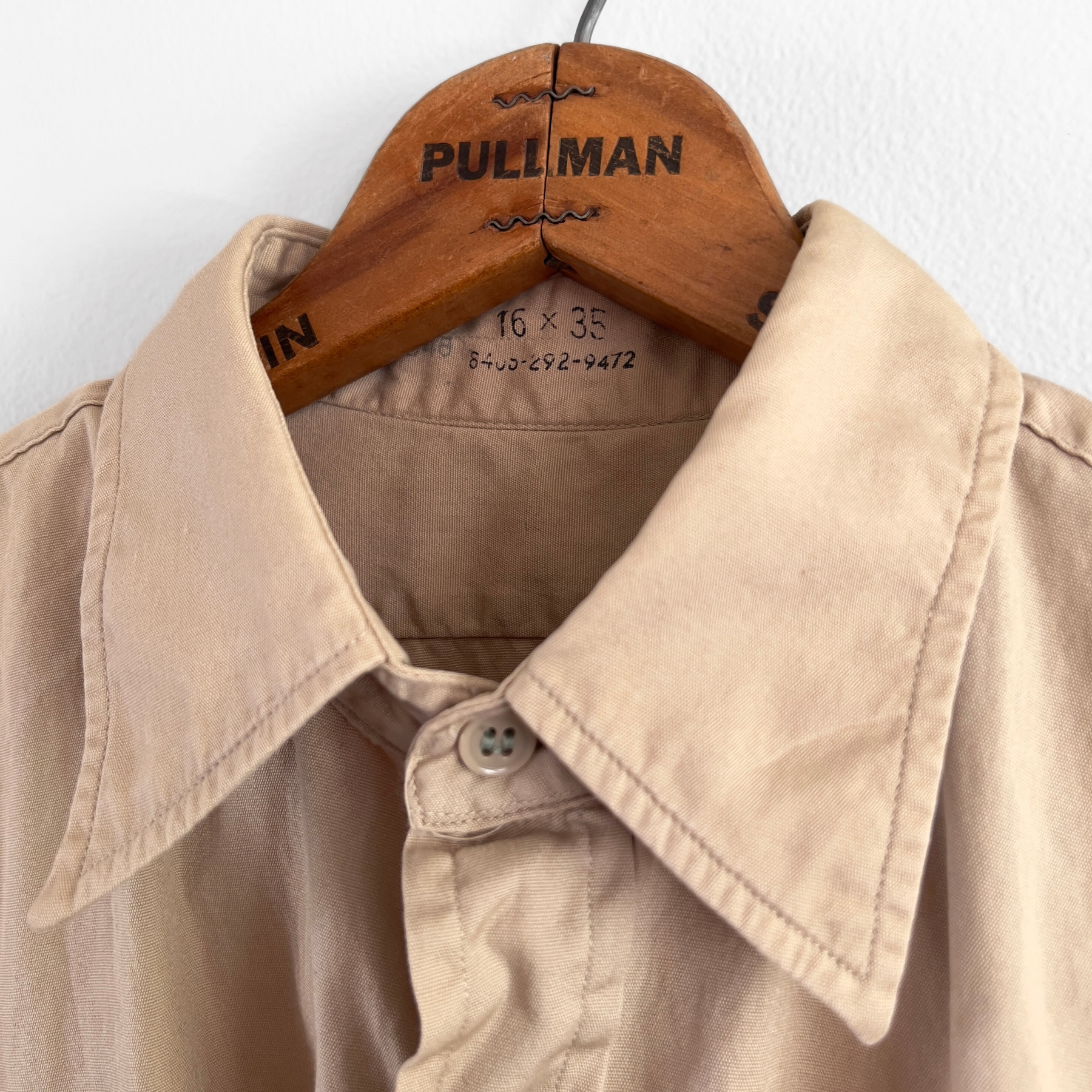 1950s Military Tan Cotton Poplin Dress Shirt  - Shop ThreadCount Vintage Co.