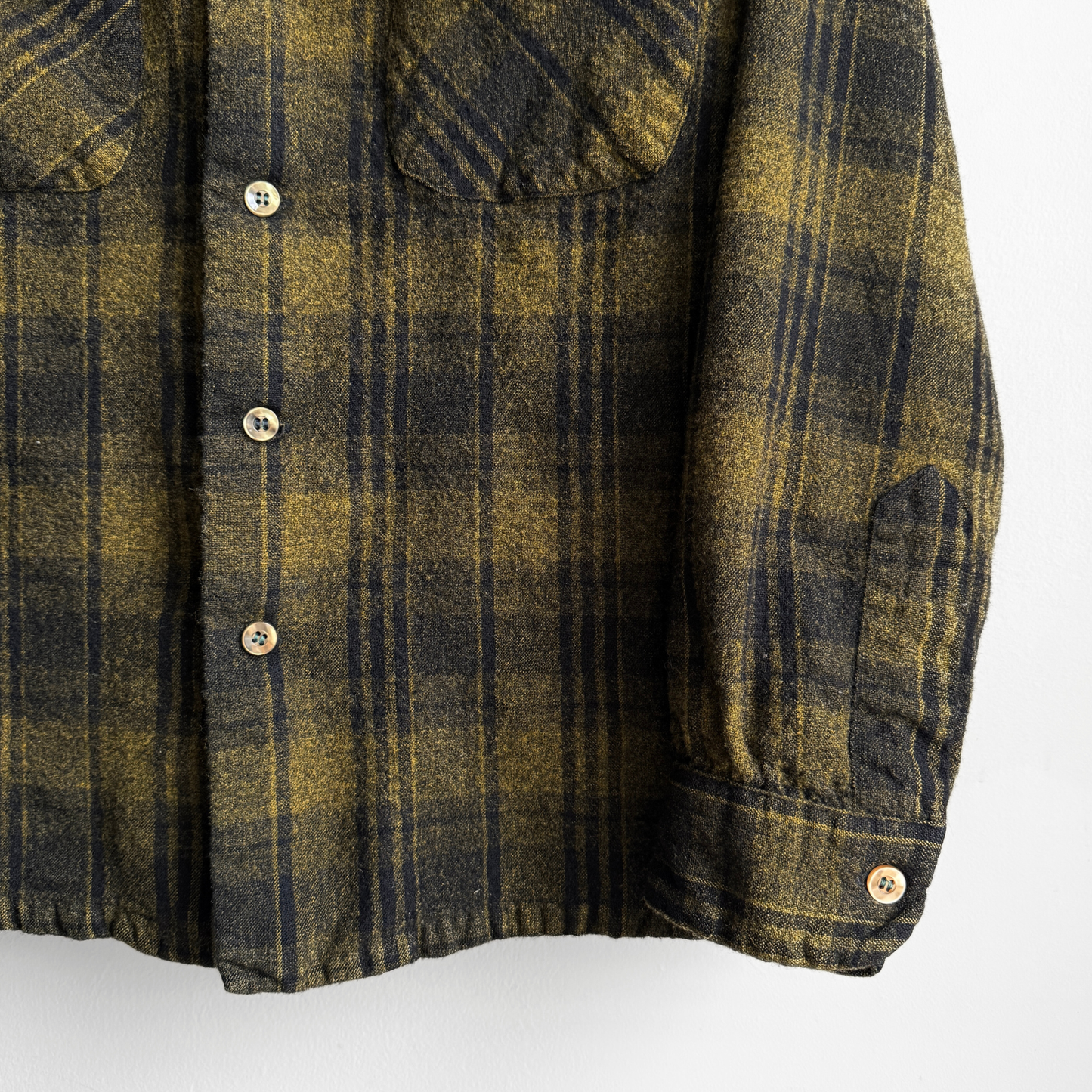 1960s Yellow & Black Plaid Wool Flannel Shirt