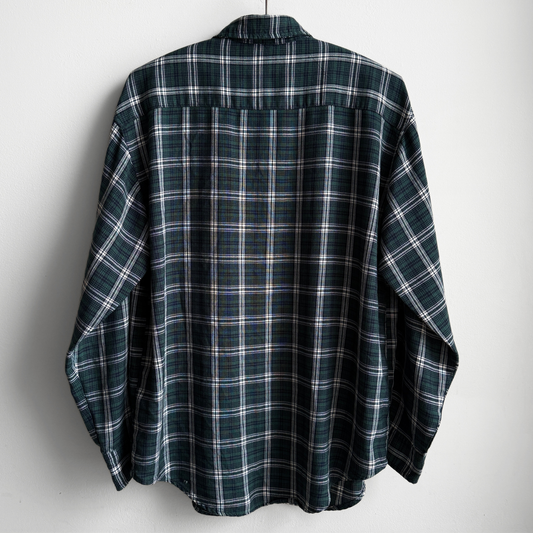 1980s Green & White Acrylic Plaid Flannel Shirt